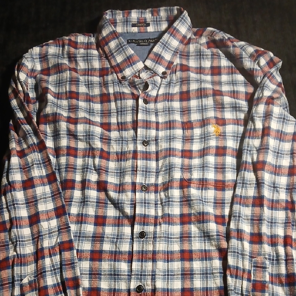 Polo Ralph Lauren Men's Red, Blue, and White Plaid Shirt